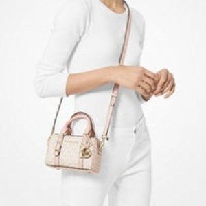 Michael Kors Bedford Legacy Extra-Smal Logo Duffle Cross Body Bag Vanilla Pink